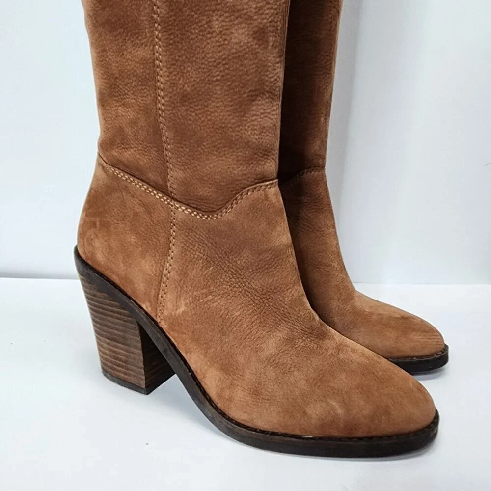 NWOB Lucky Brand Pembe Brown Leather OTK Over the Knee Riding‎ Boots Women's 7